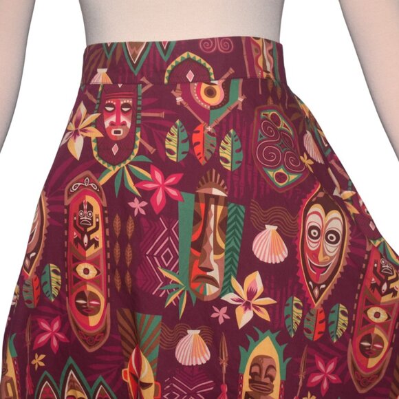 TikiLand Day 2023 Spirit of Tiki Aloha Retro 50s 60s Print Flare Skirt Pockets L - Picture 2 of 8